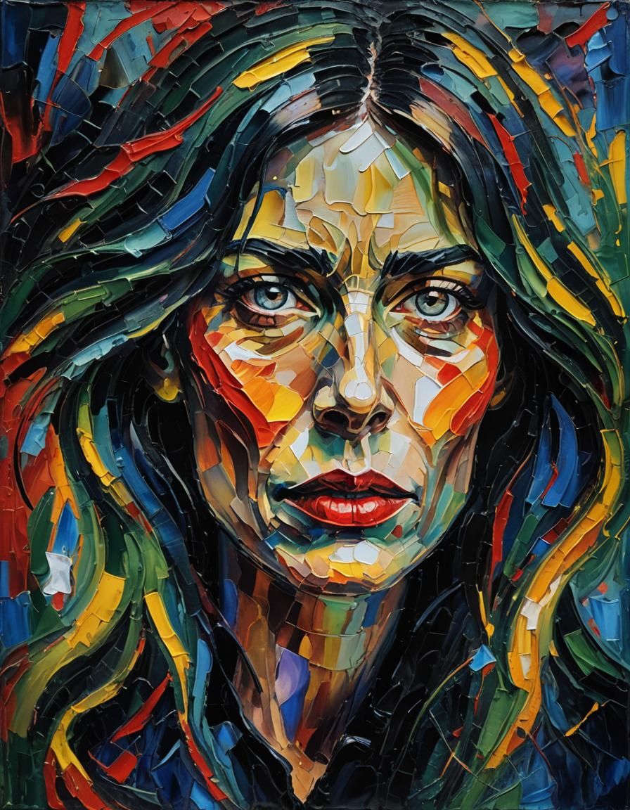 Mysterious Woman Portrait in Expressionist Impasto Style