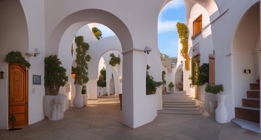 Sardinian Hotel with Gothic Archways in Fantasy Style