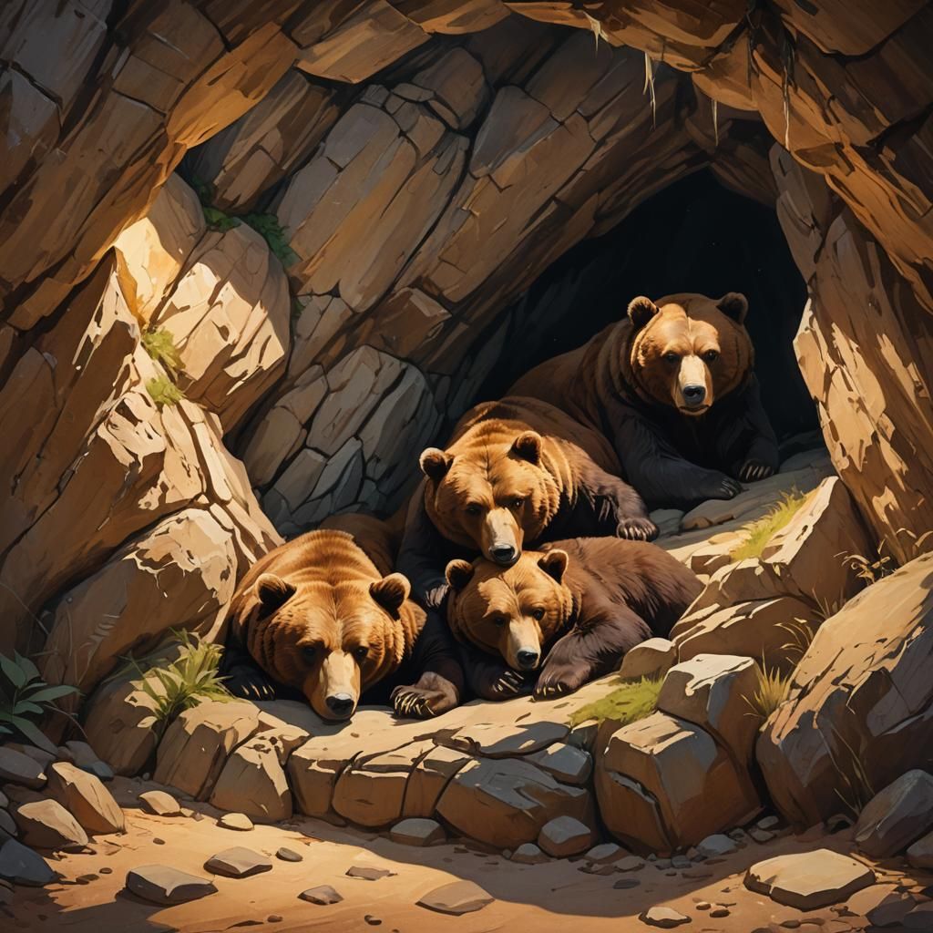 Brown Bears Hibernating in Cave: Concept Art