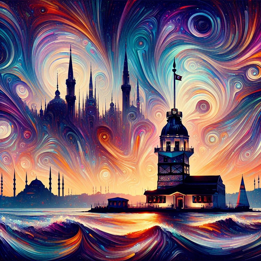 Istanbul's Maiden's Tower in Expressionist Gravitational Wav...