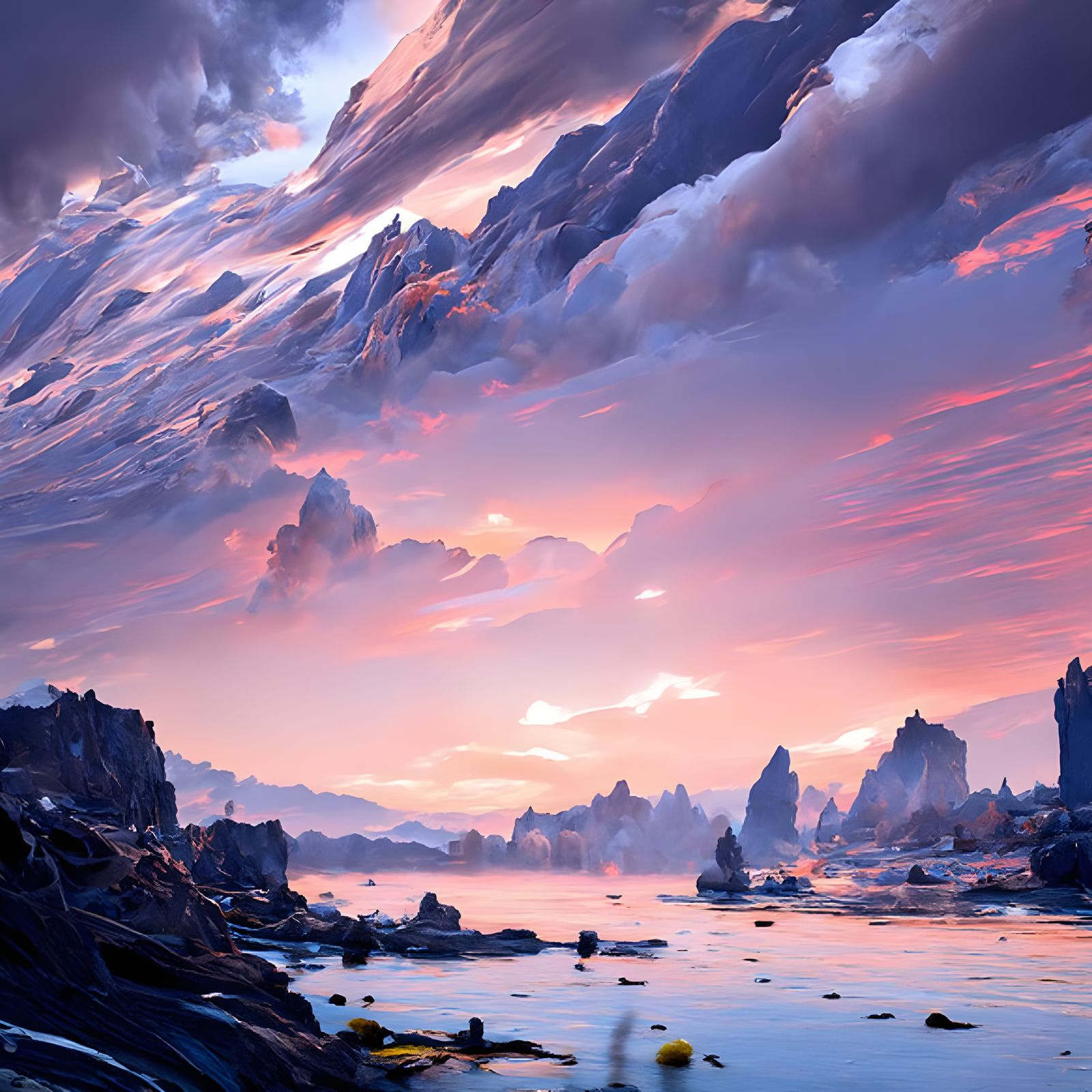 Majestic Sky Over Calm Sea in Romanticism Style