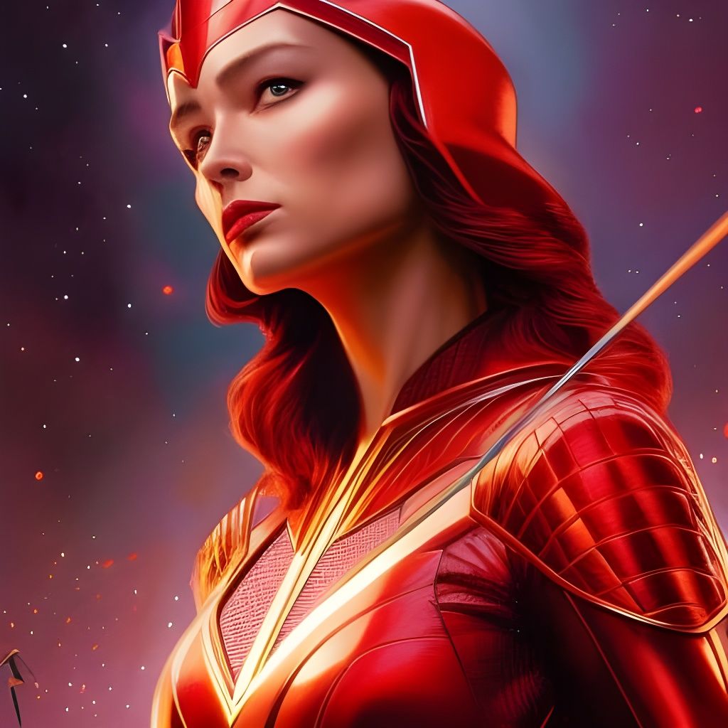 Scarlet Witch Crayon Caricature in Hyperrealistic Style