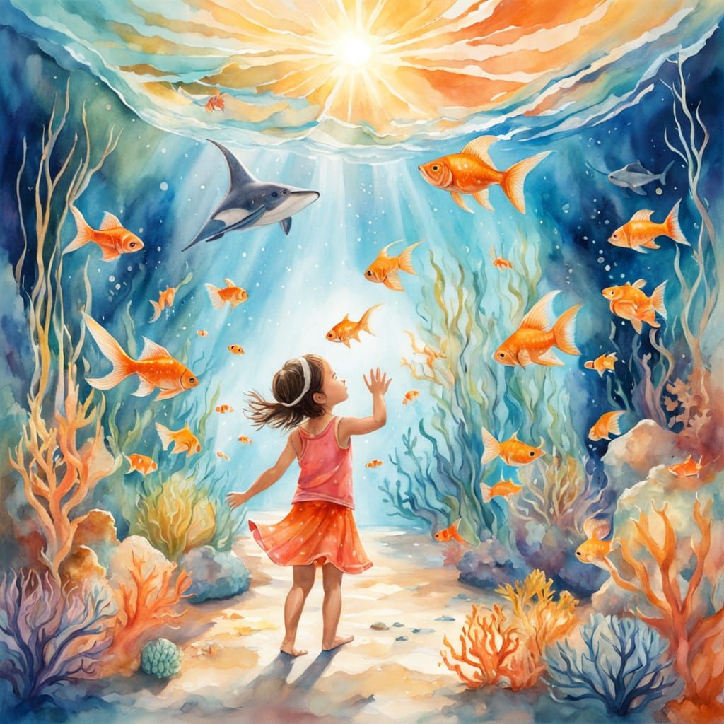 Child's Underwater Adventure: Stylized Watercolor Painting