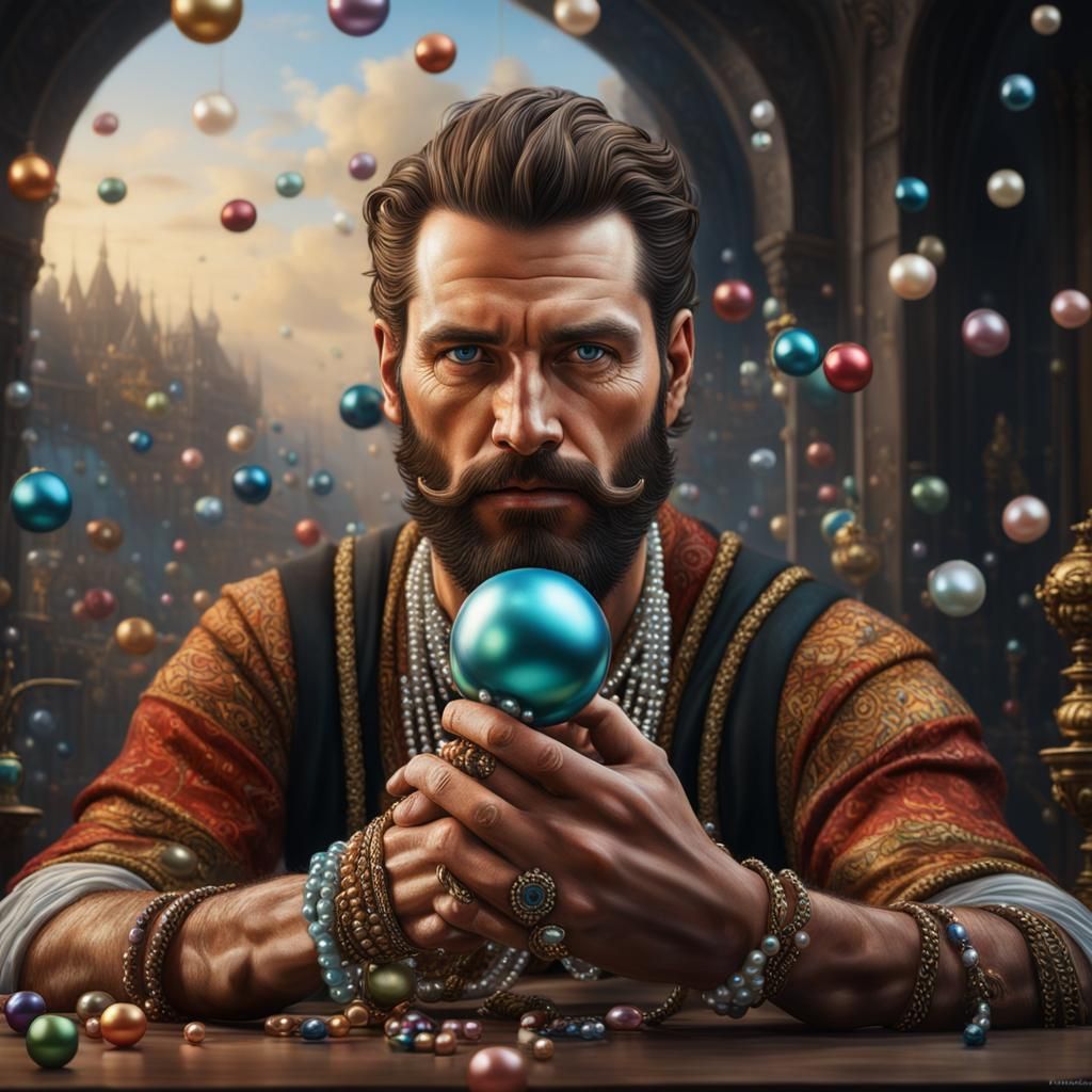 Young Man with Pearls: Hyper-Realistic Digital Art