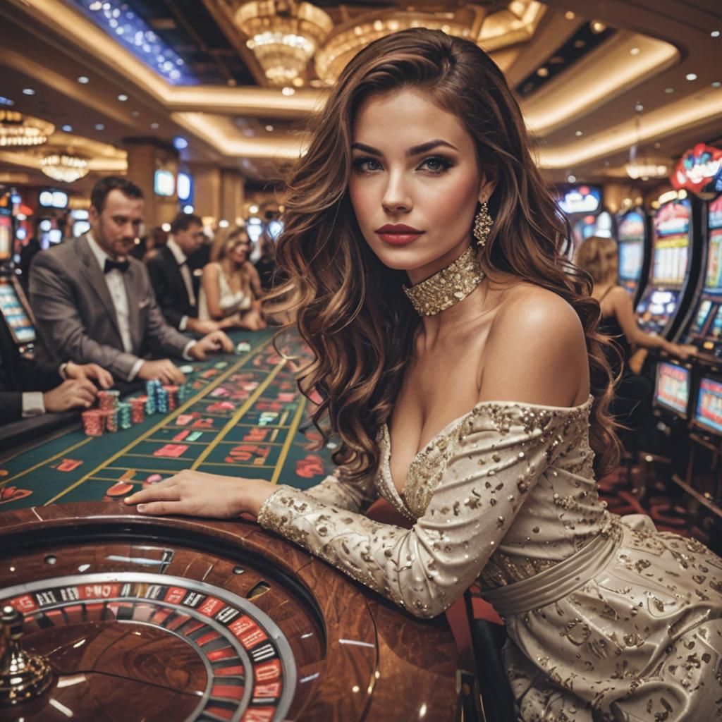Glamorous Woman at Roulette Table in Casino
