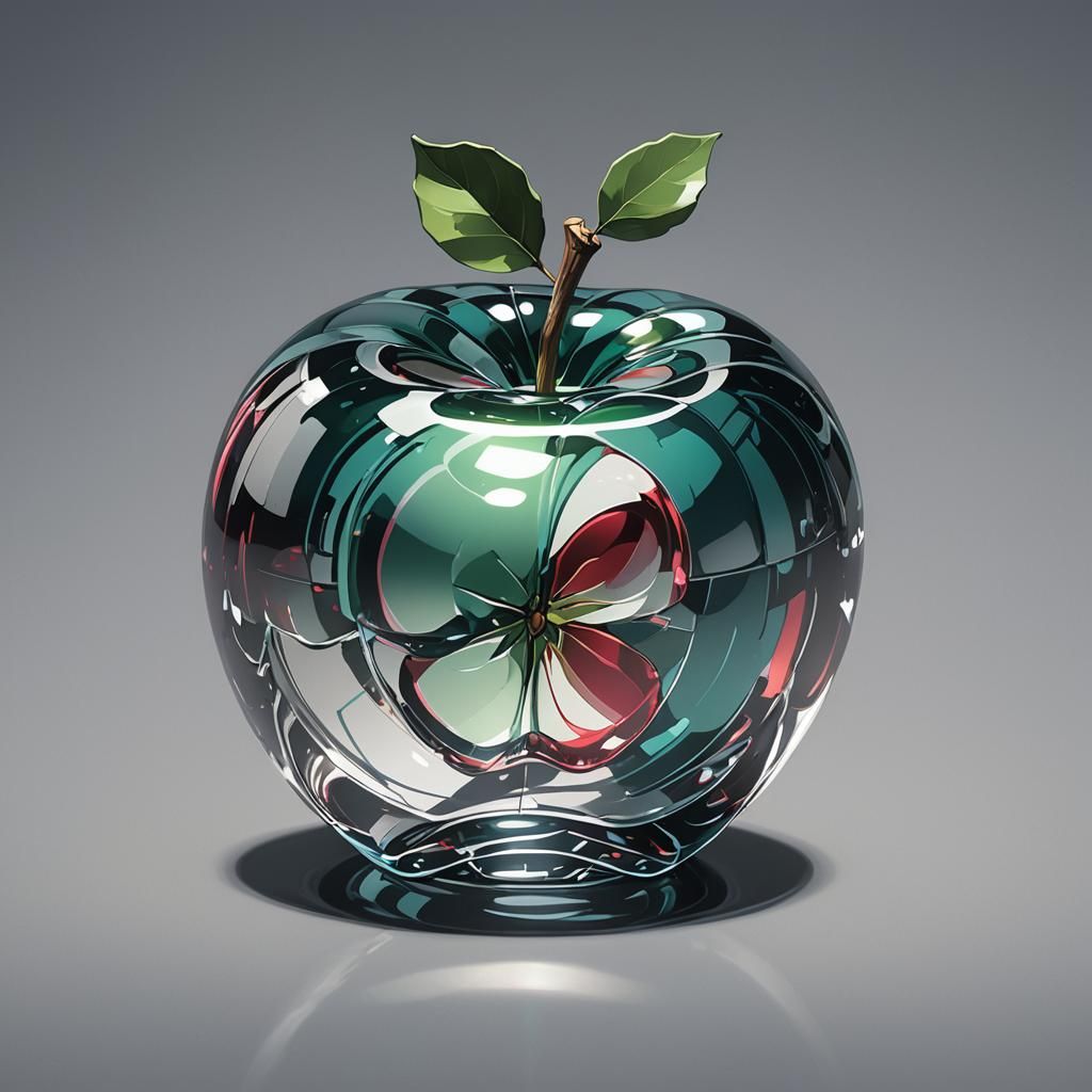 Glass Apple in Cel-Shaded Anime Style