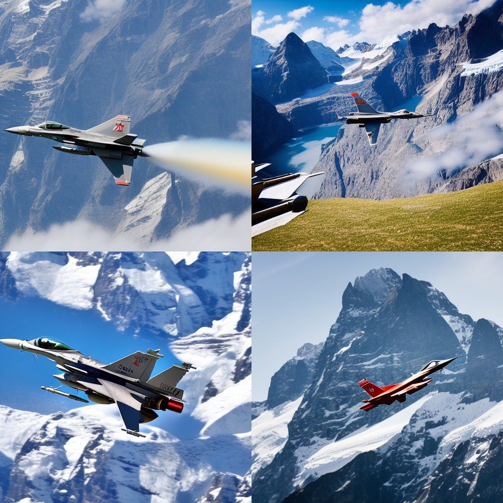 F-16 Fighter Jet Flying Over Swiss Alps