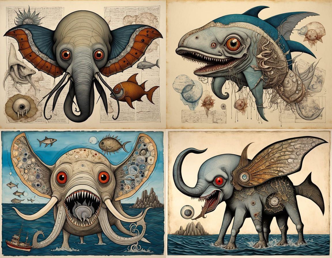 Thai Ukiyo-e Ocean Mutant Creature Collage