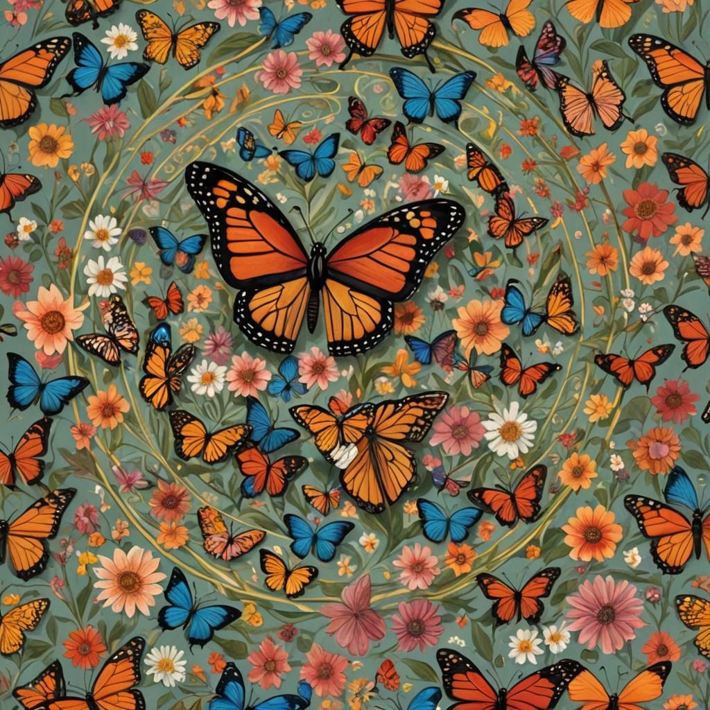 Monarch Butterfly with Flower in Digital Artwork