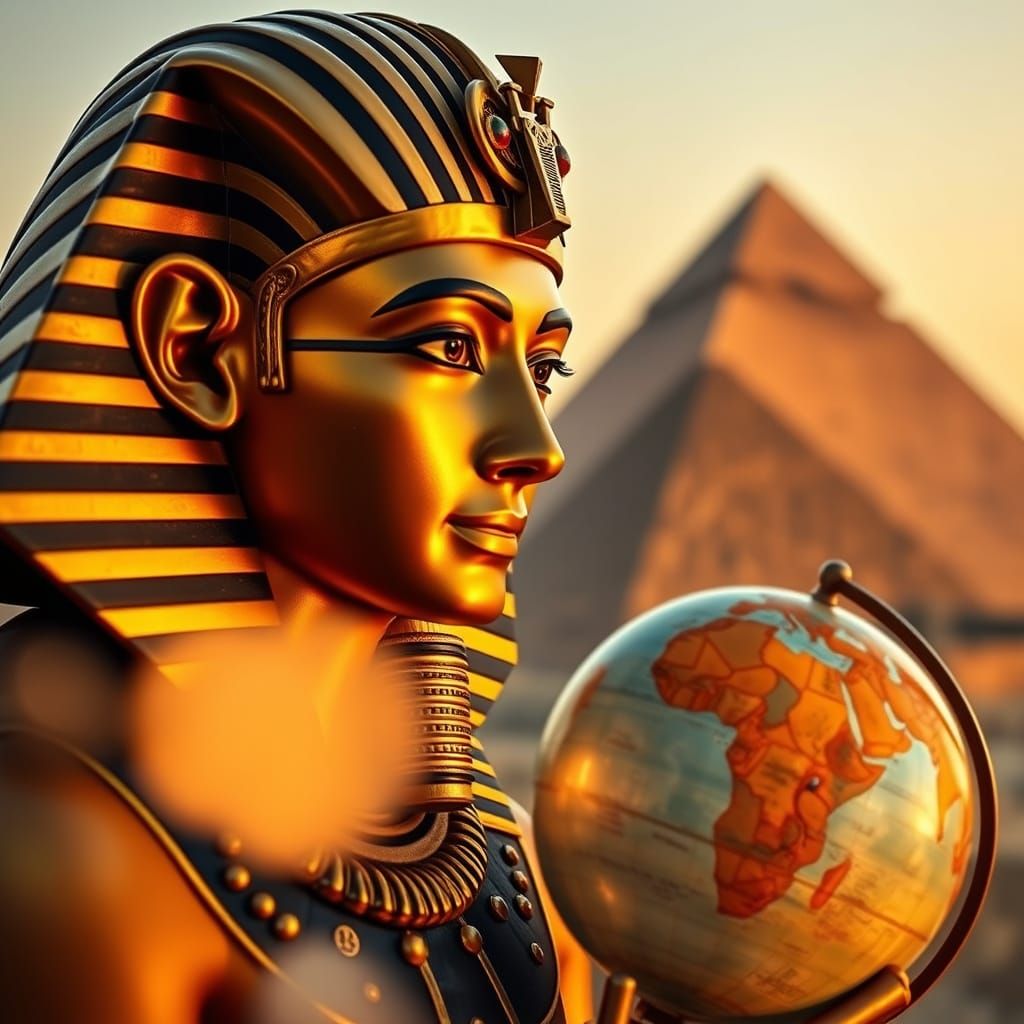 Romantic Portrait of Tutankhamun with Giza Pyramids
