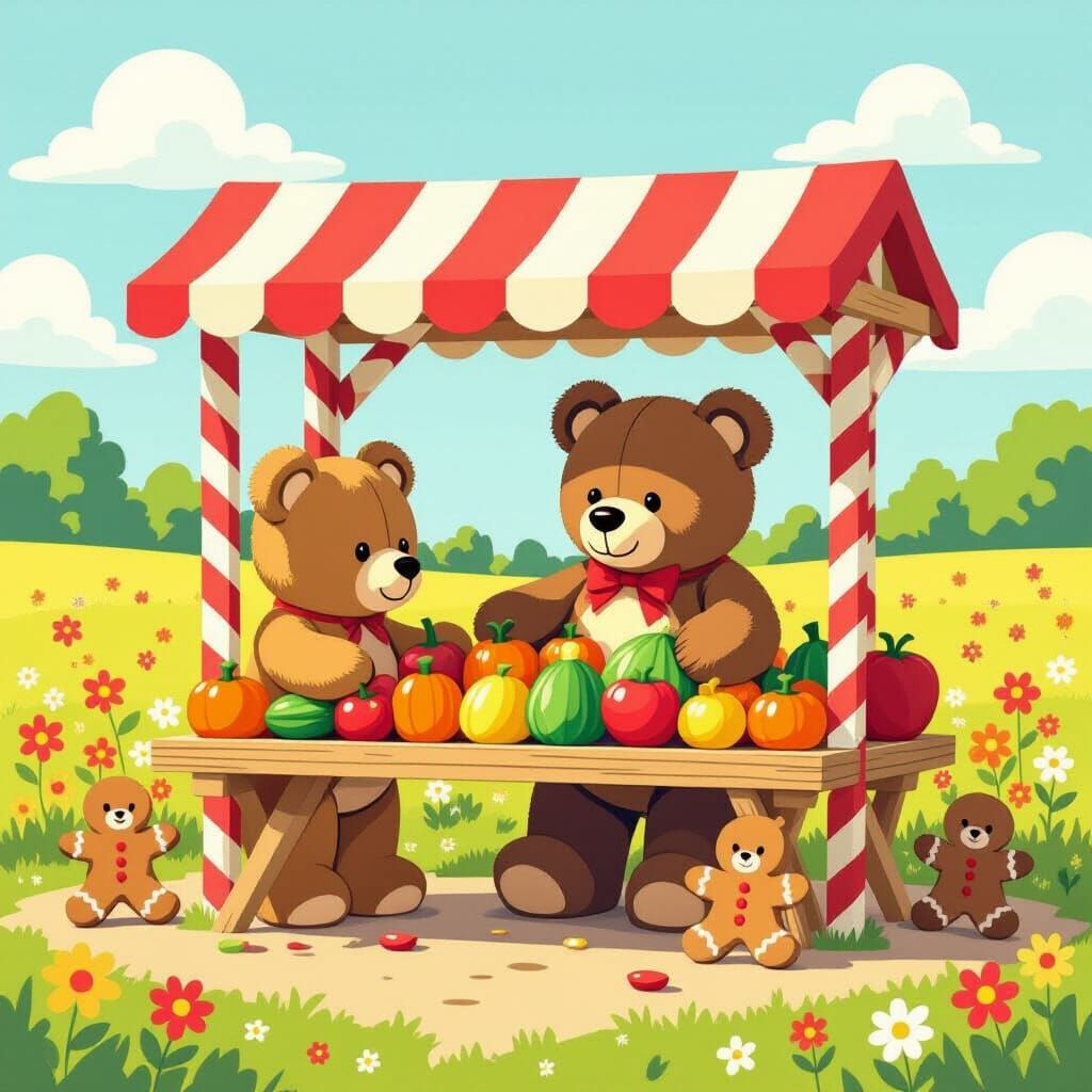 Giant Teddy Bear's Candy Cane Vegetable Stand