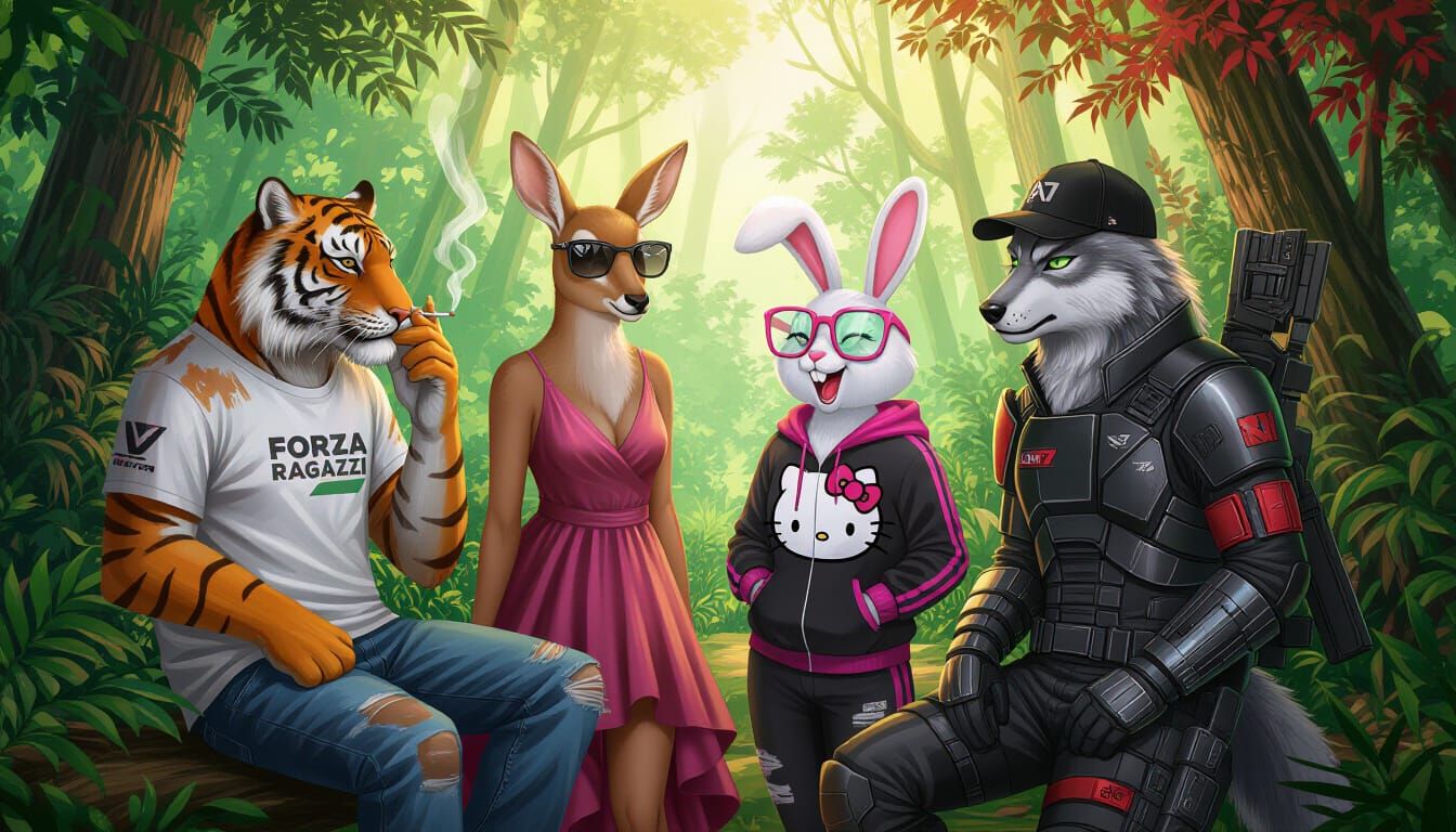 Animal Friends in Vibrant Forest, Cinematic Film Still