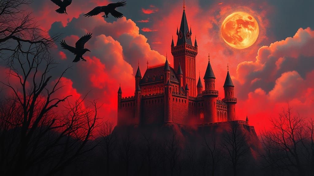 Neo-Expressionist Castle Amidst a Midnight Sky