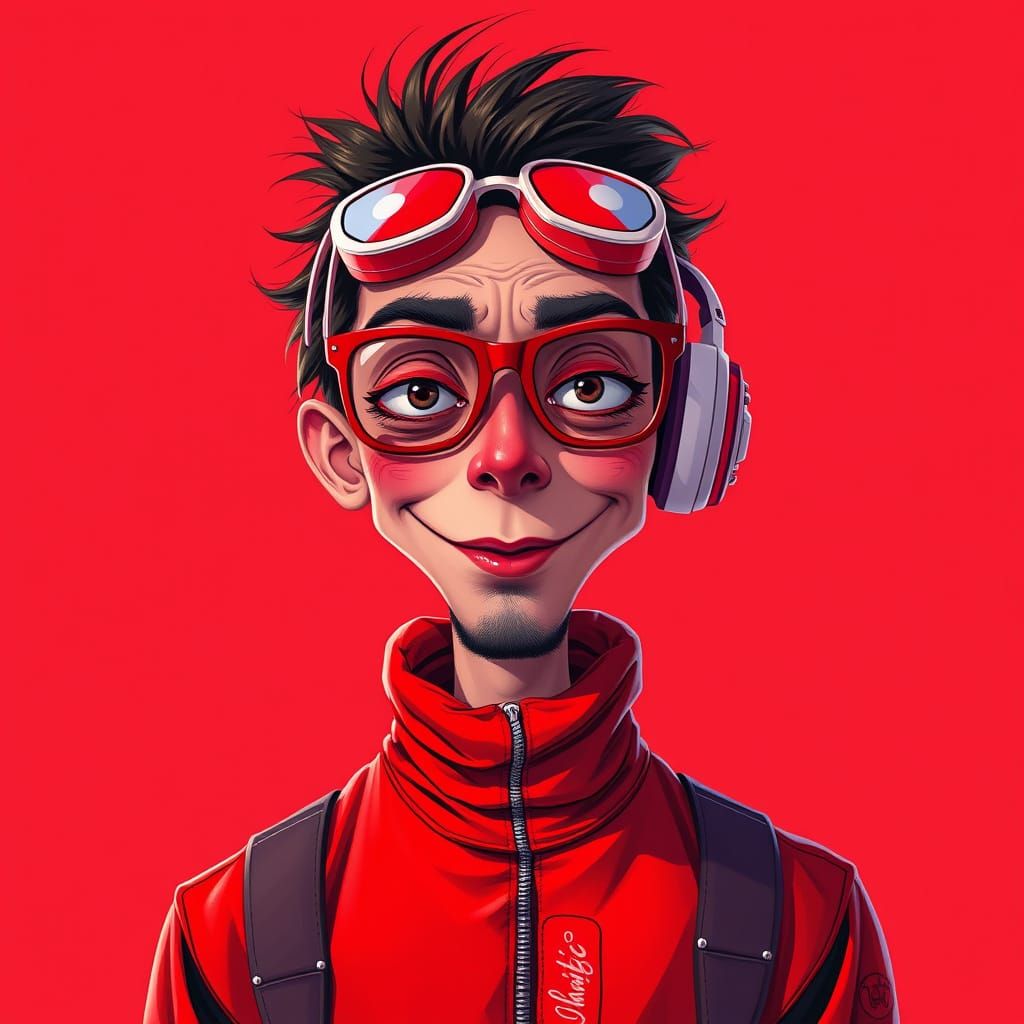 Red Caricature with Exaggerated Features in Surreal Style