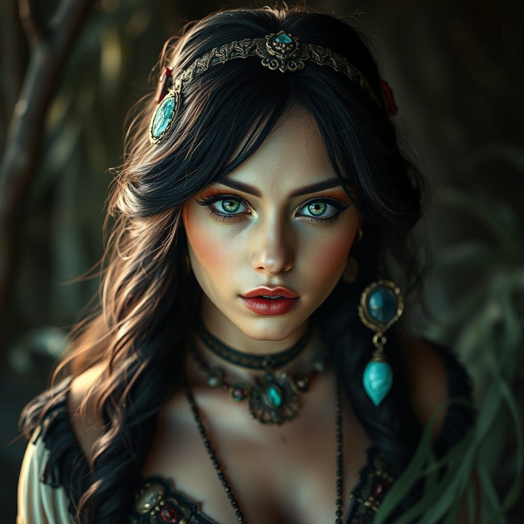 Ethereal Witch in Bohemian Attire
