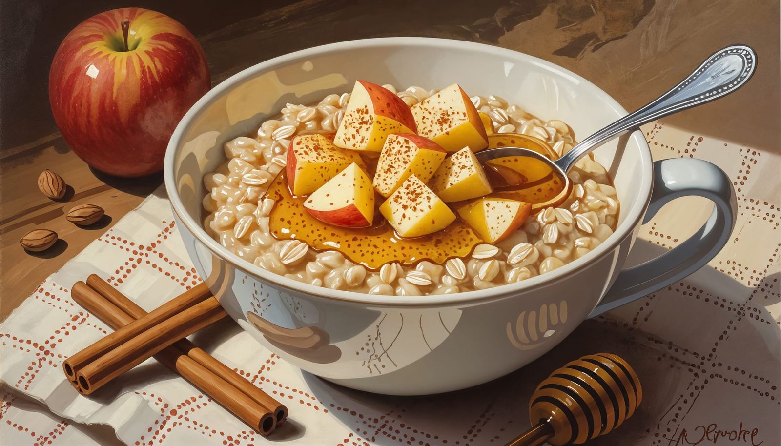 Comforting Oatmeal with Apples, Cinnamon, and Honey