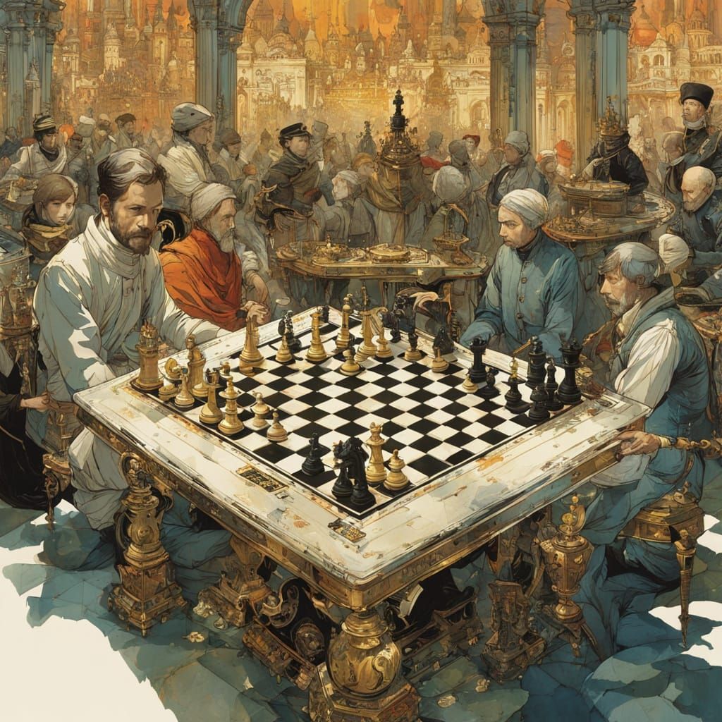 Watercolor Chess Game: King Beats Queen