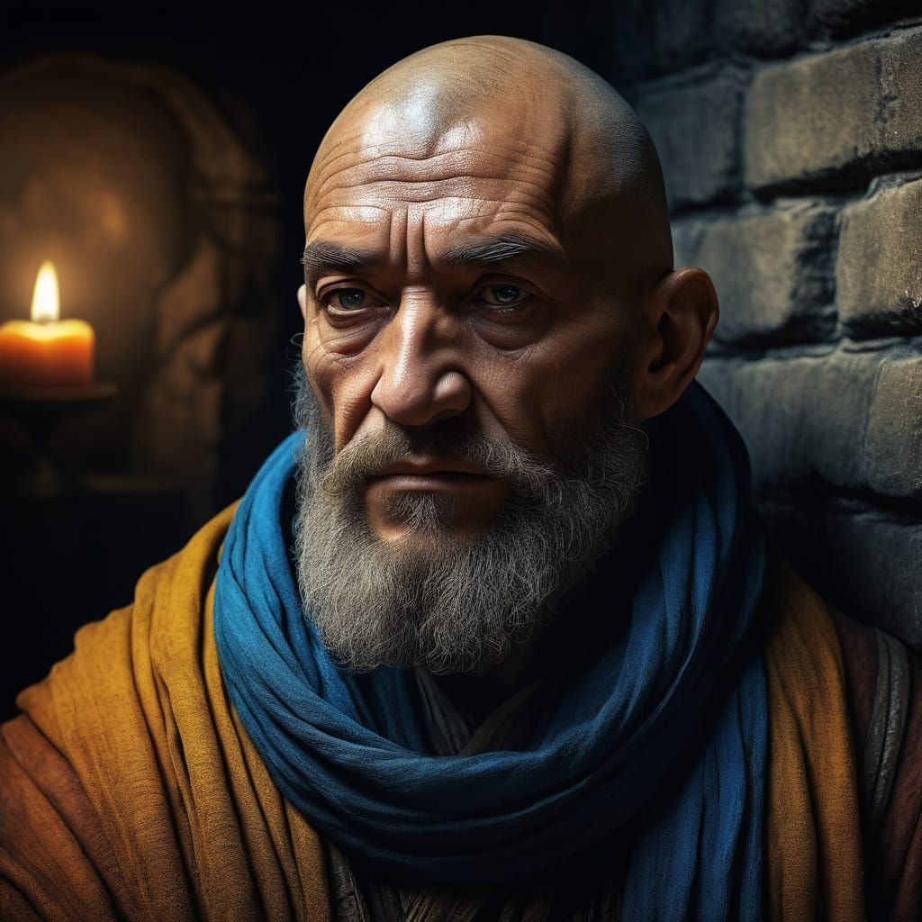 Majestic Dwarf Monk in Warm Candlelight