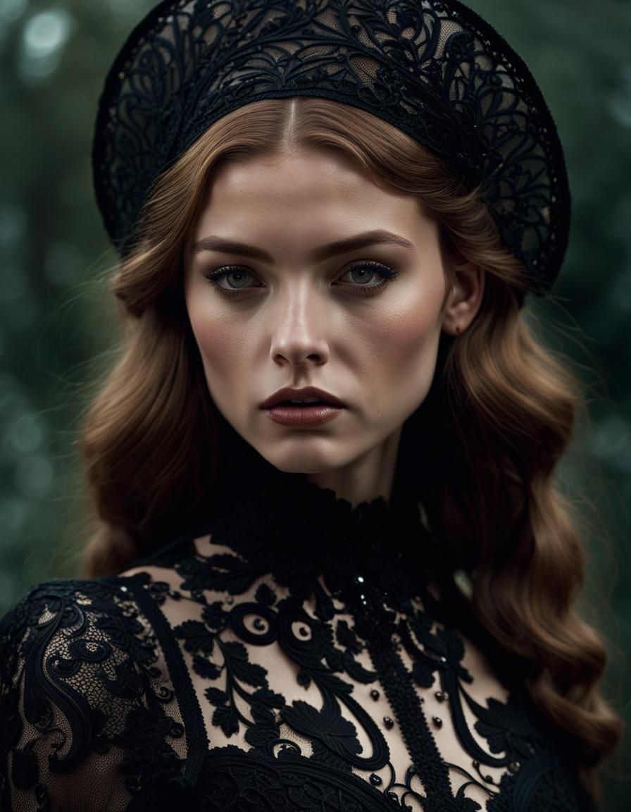 Detailed Portrait of a Young Witch in Art Nouveau Style