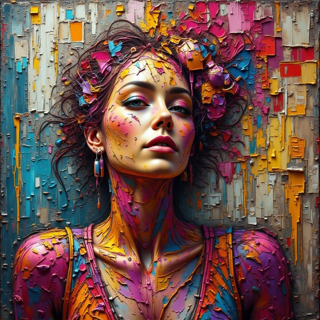 Abstract Expressionist Woman Lost in Thought