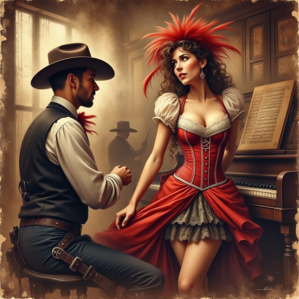 Western Saloon Girl Singing in Vintage Style