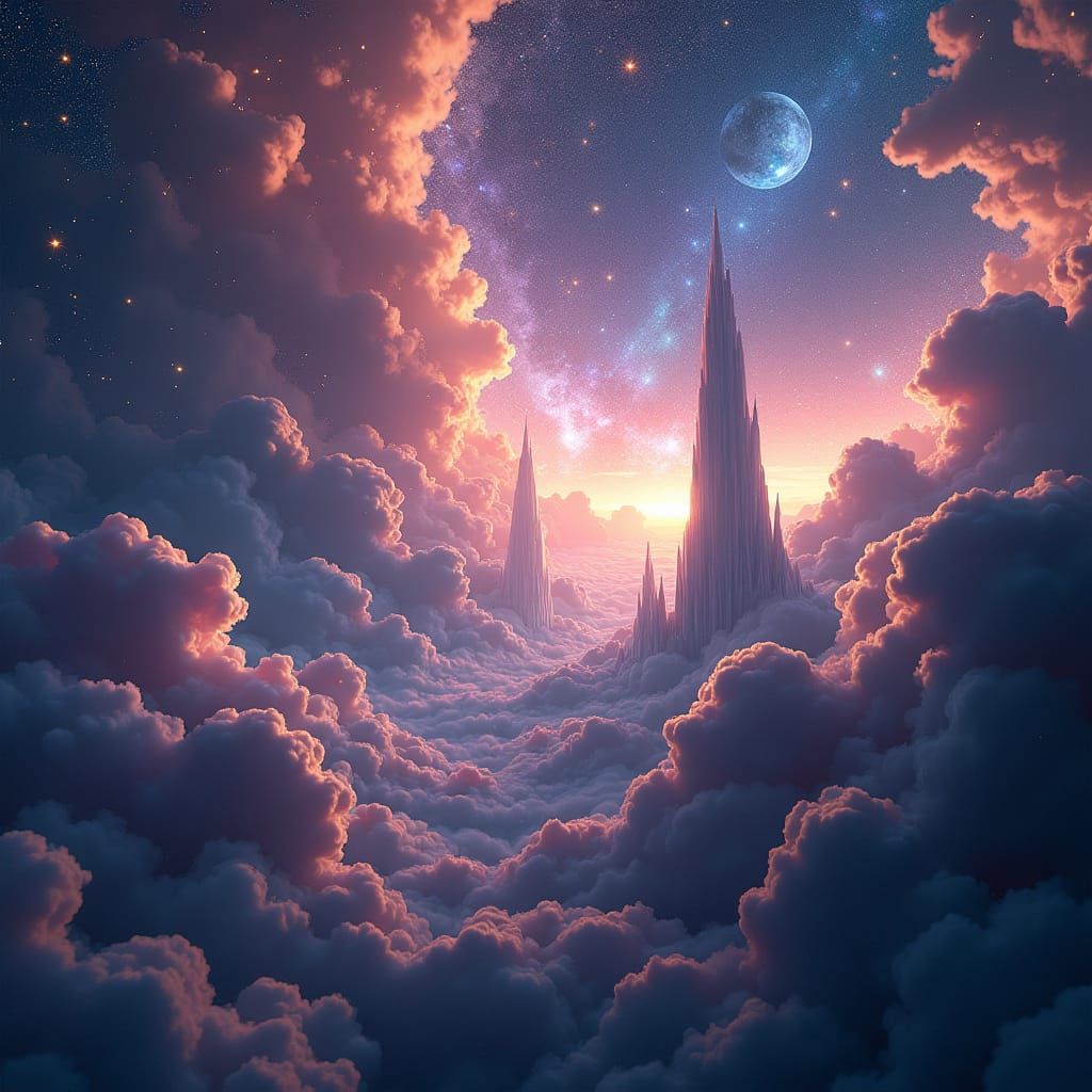 Dreamlike Galaxy: Iridescent Nebulae and Crystalline Planeto...