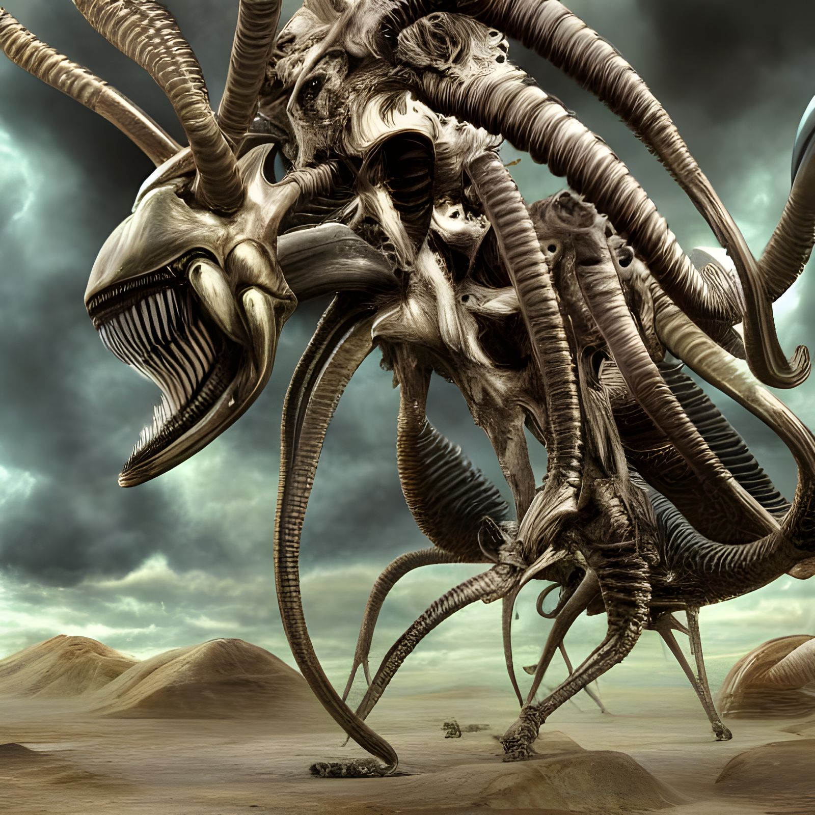Xenomorph Meeting Place in Hyperreal Painting Style