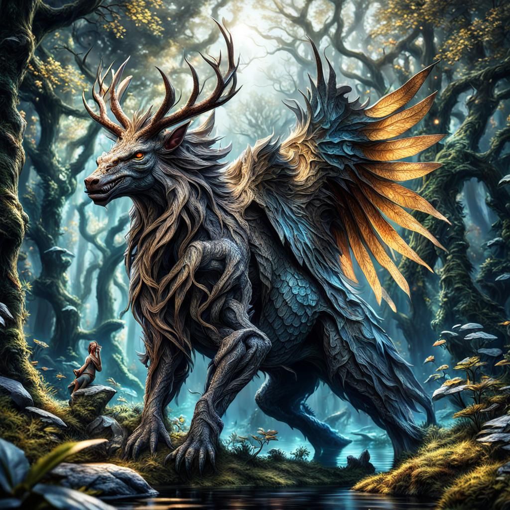 Mythical Creature Emerges from Enchanted Forest