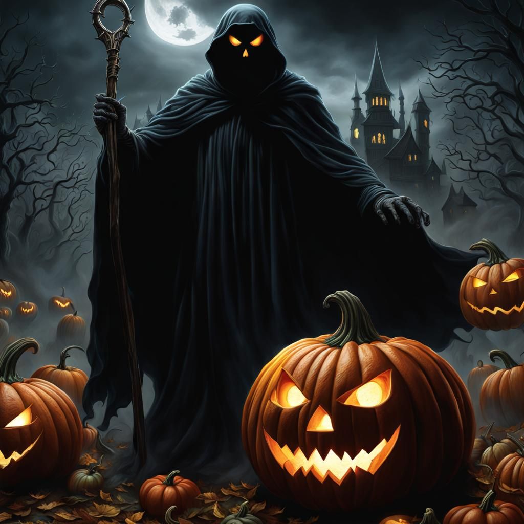 Scary Ghost Pumpkin at Halloween Party