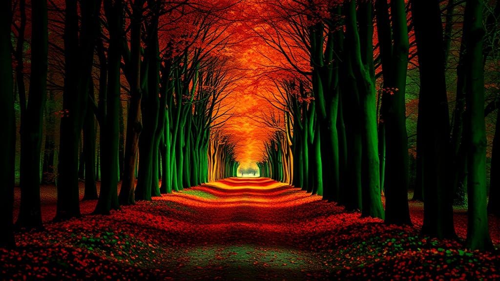 Neon Woods Path: A Surrealist Landscape