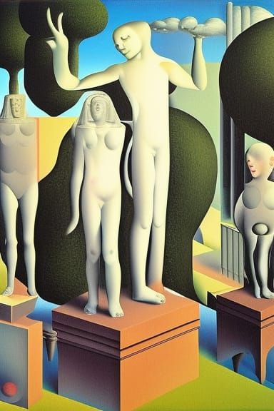 Melting Marble Statues in Surrealist Garden