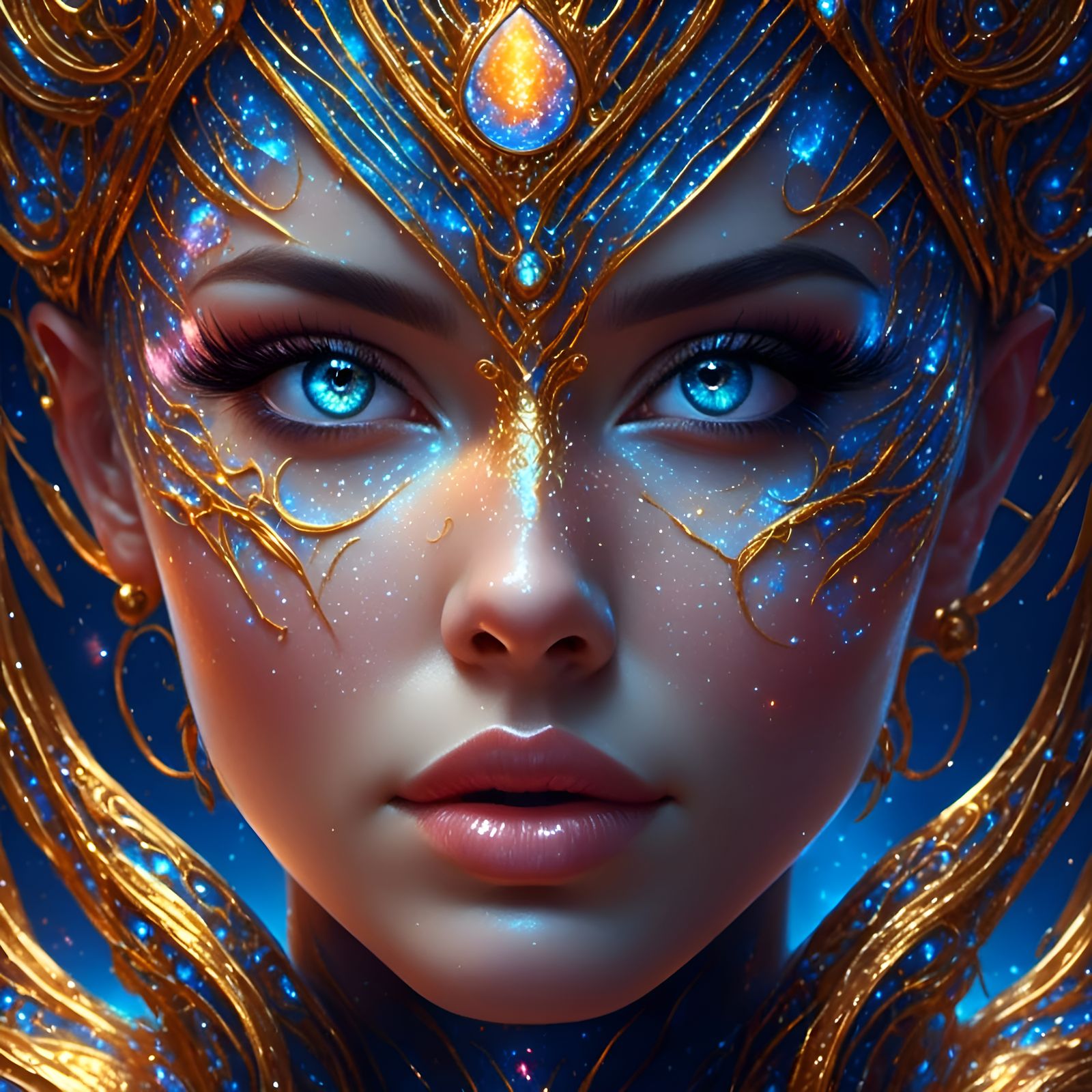 Galactic Eyes Close-Up Portrait: Detailed Matte Painting