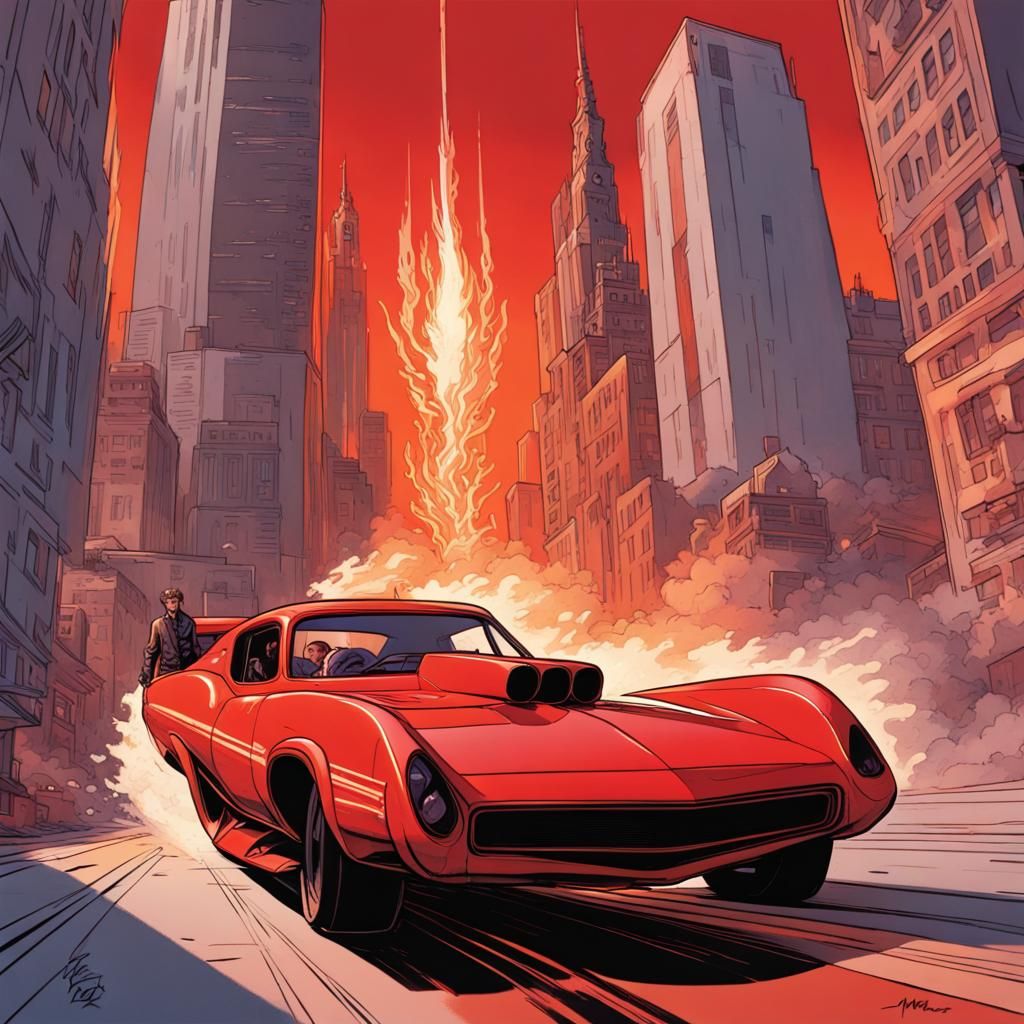 Futuristic Red Dragster in Comic Book Style
