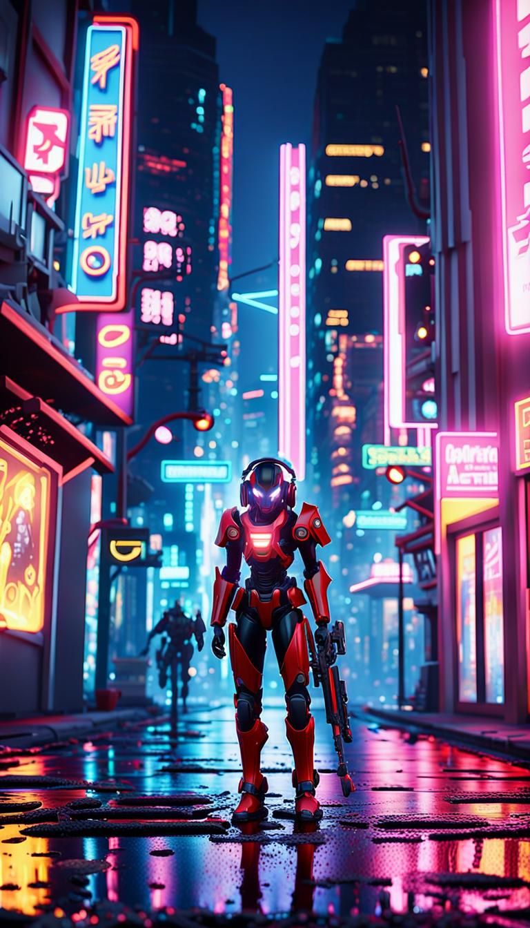 Cyberpunk Anime Woman in Neon City