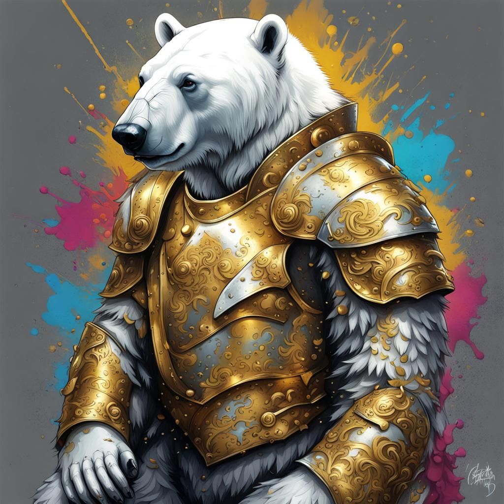 Armored Polar Bear Graffiti Art with Nunchucks