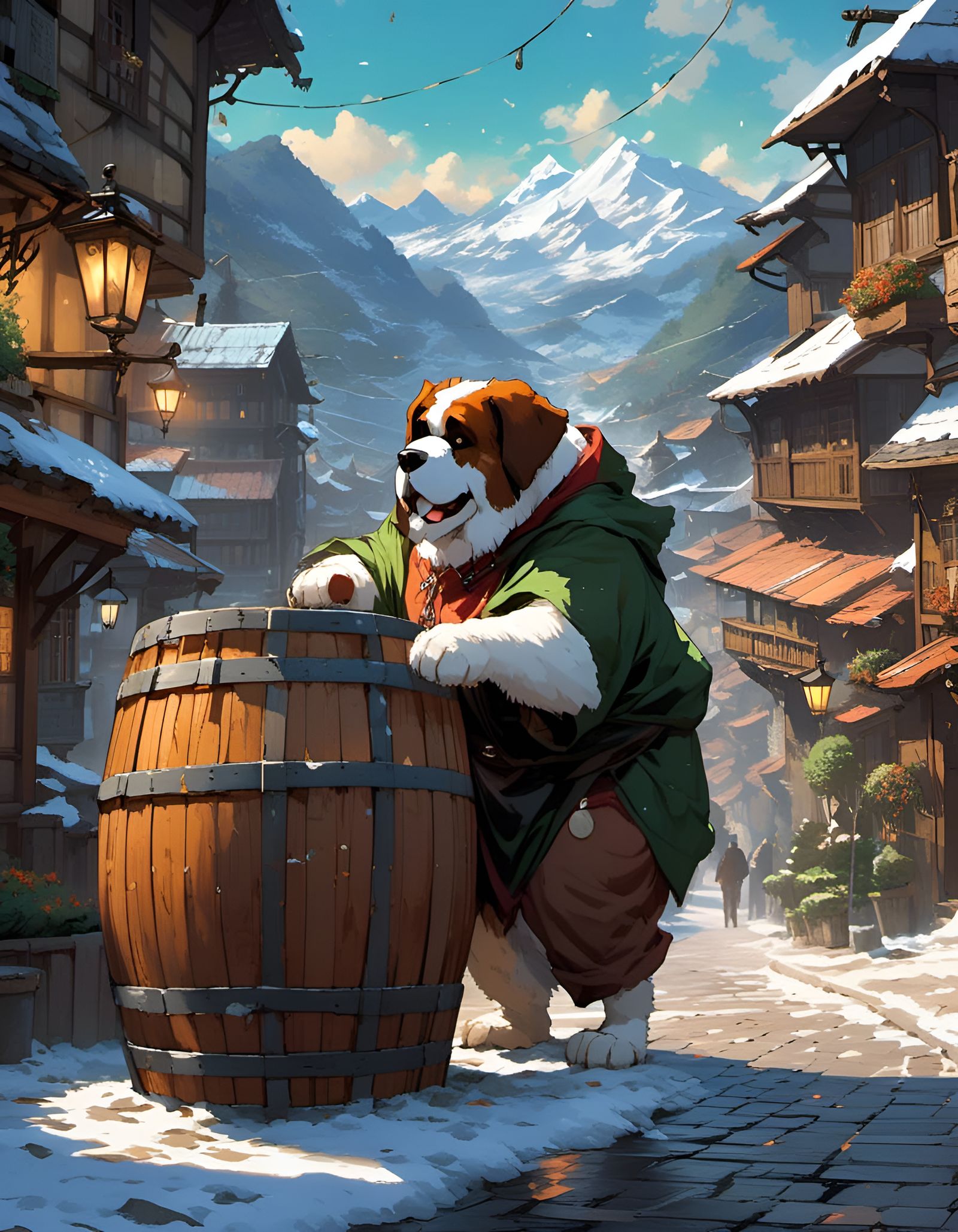Saint-Bernard with his barrel
