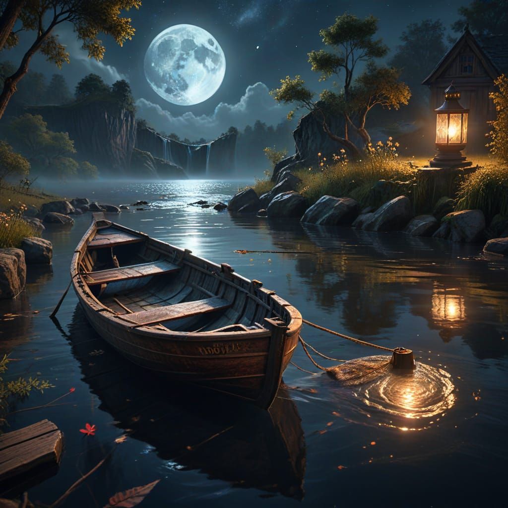 Moonlit Lantern Rowboat