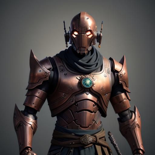 Warforged Monk with Copper Skin in Detailed Matte Painting