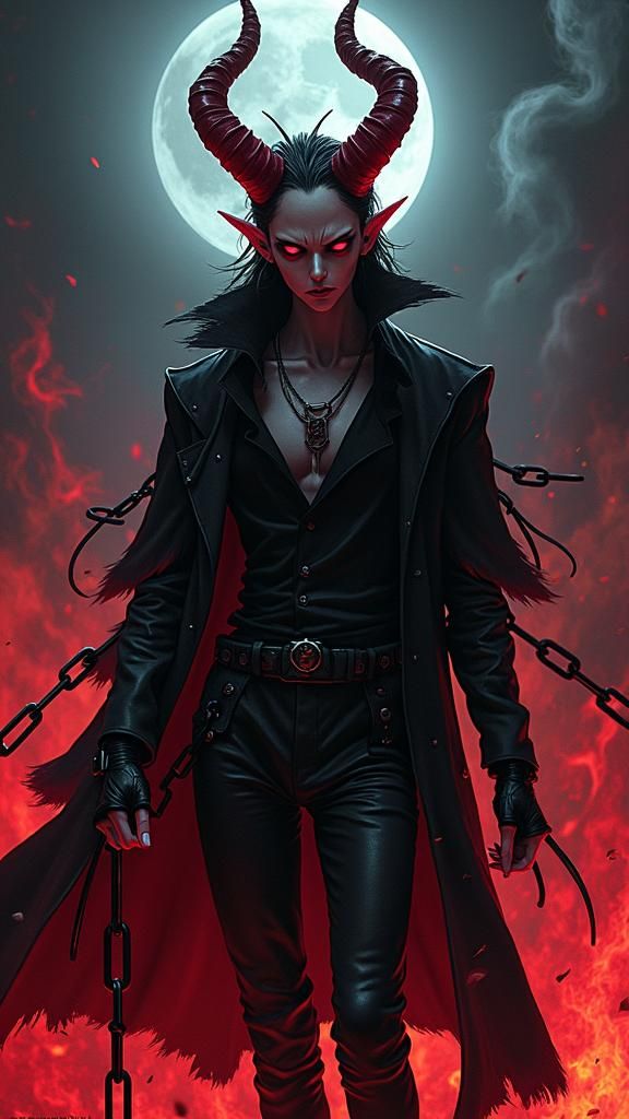 Alastor in Hellish Anime-Style Landscape