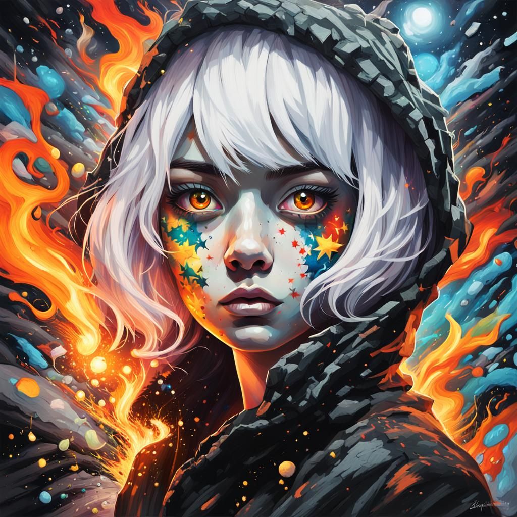 Woman with Burning Hair, Graffiti Splash Art