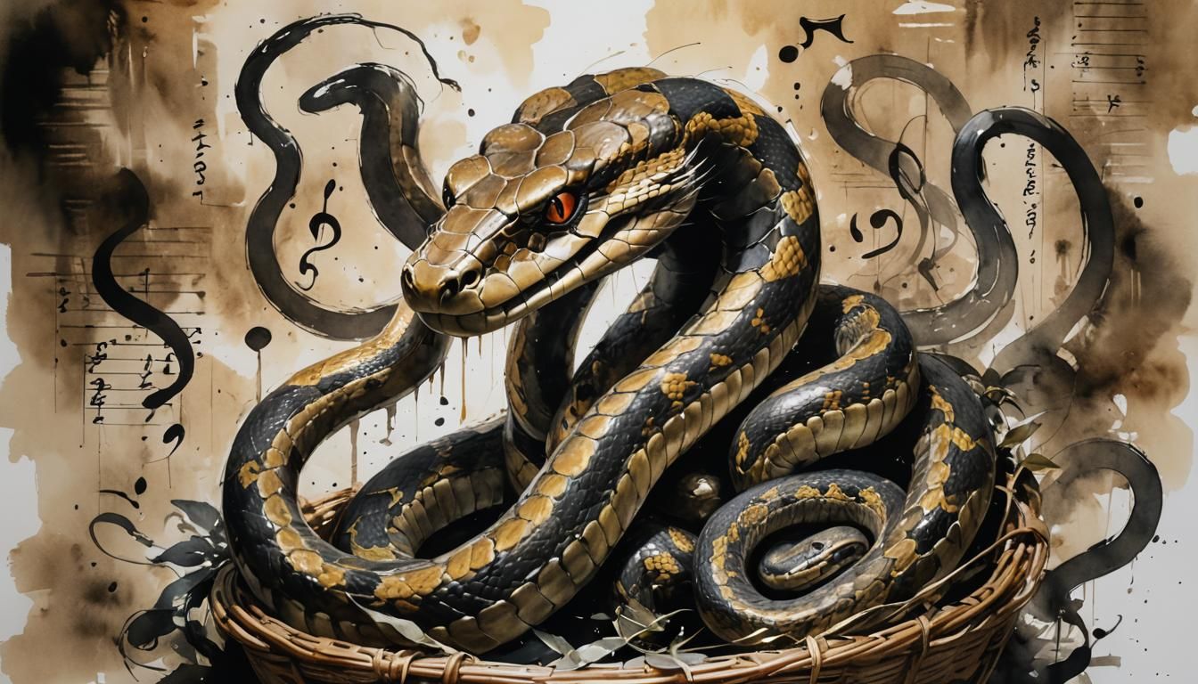 Egyptian Snake with Musical Notes Watercolor Portrait