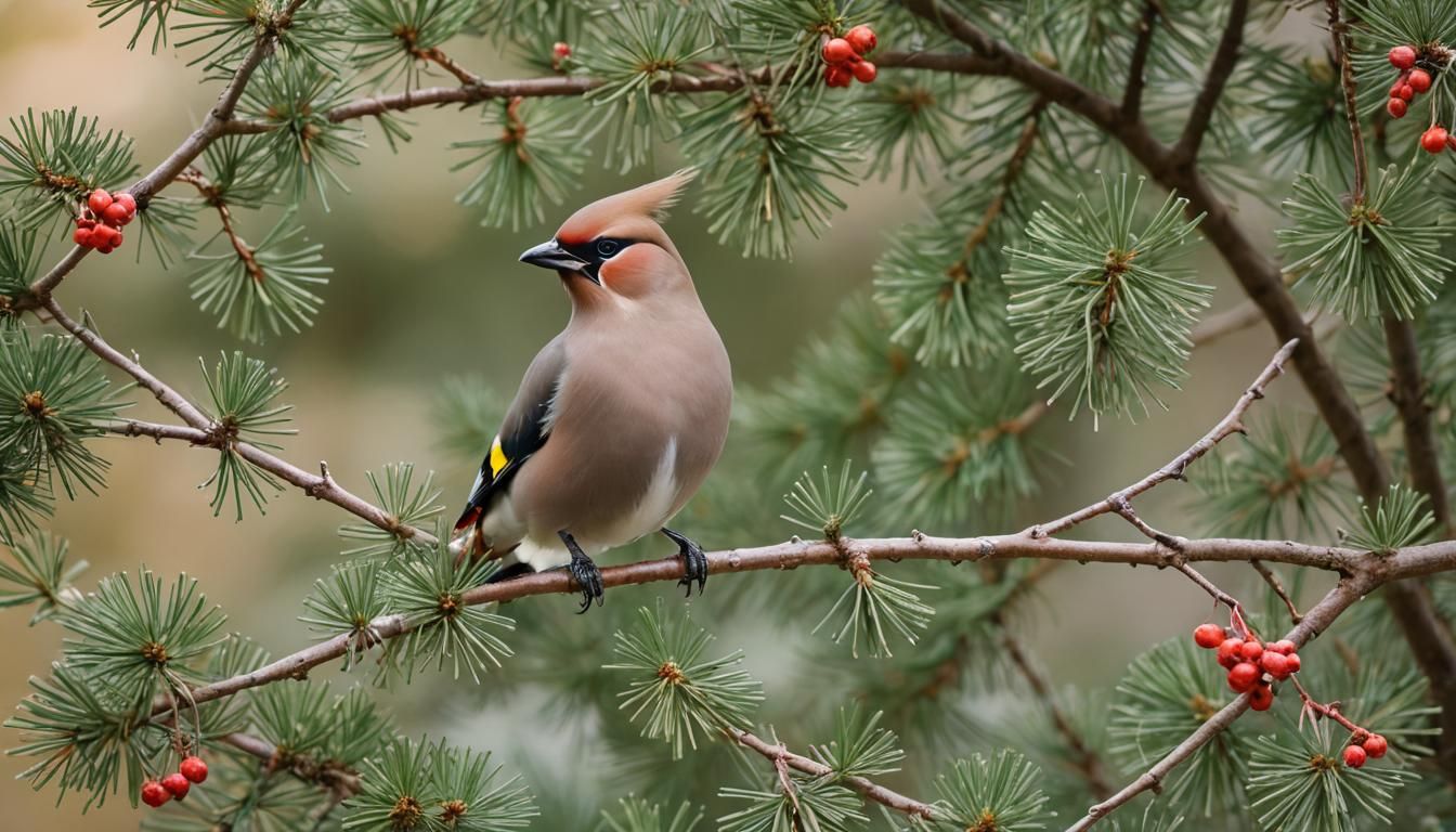 Ethereal Waxwing Portrait in Dreamy Ornate Style