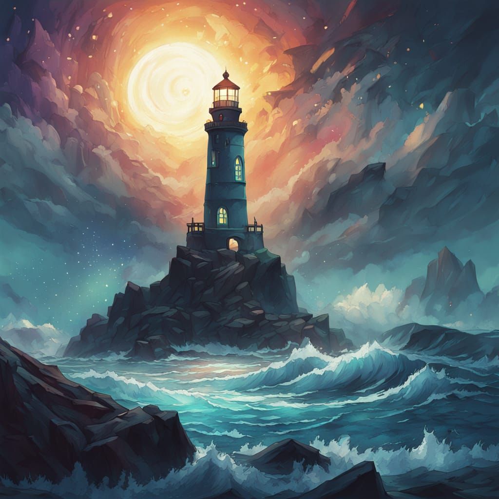 Majestic Gothic Lighthouse Under Starry Night Sky