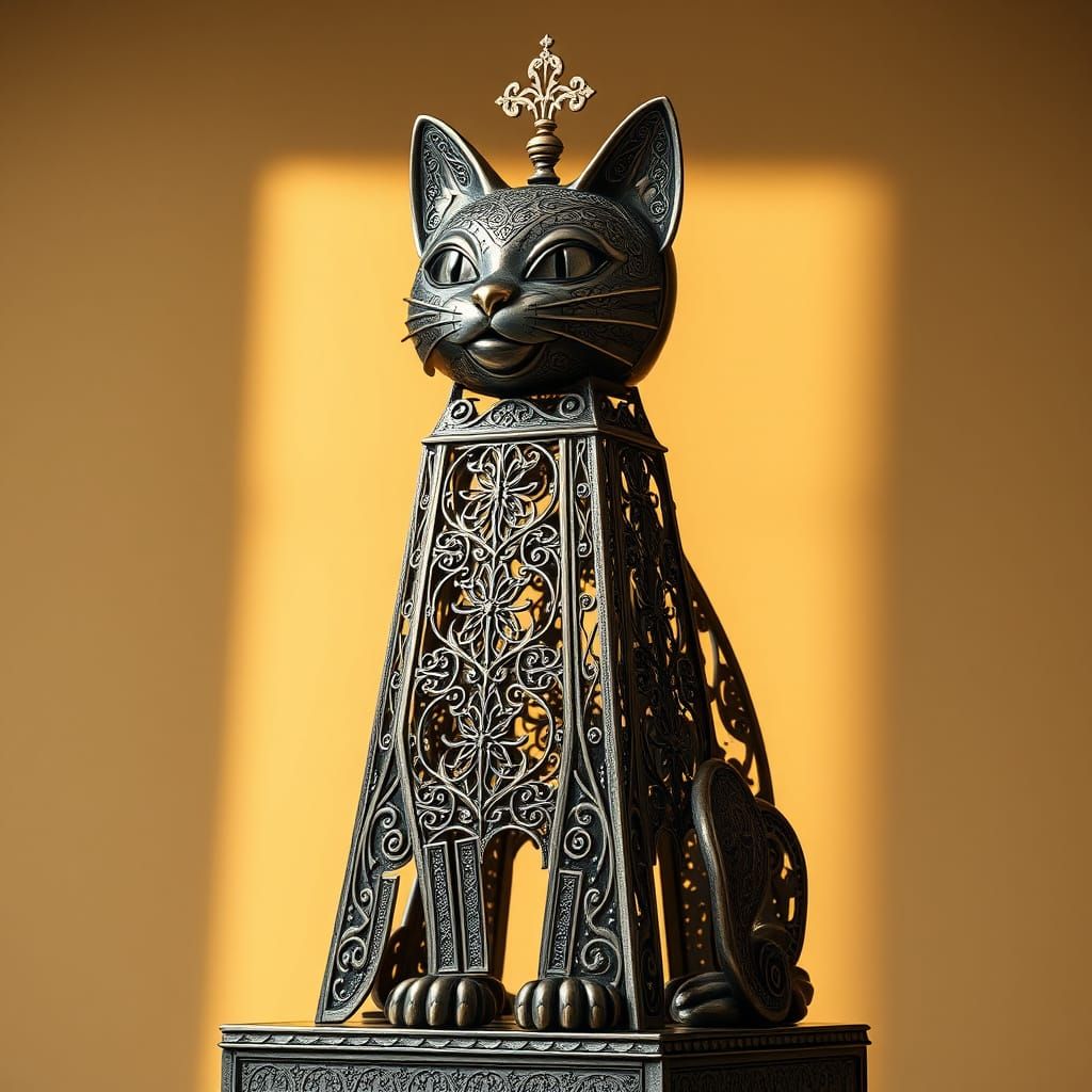 Majestic Metal Cat Tower in Ancient Middle Eastern Style