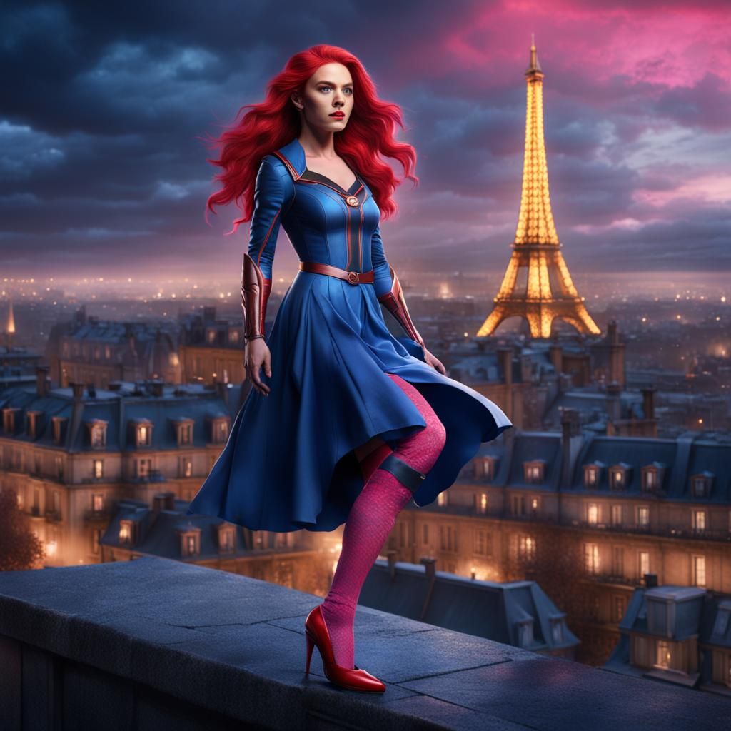 X-Men Rogue in Paris Nighttime Cityscape