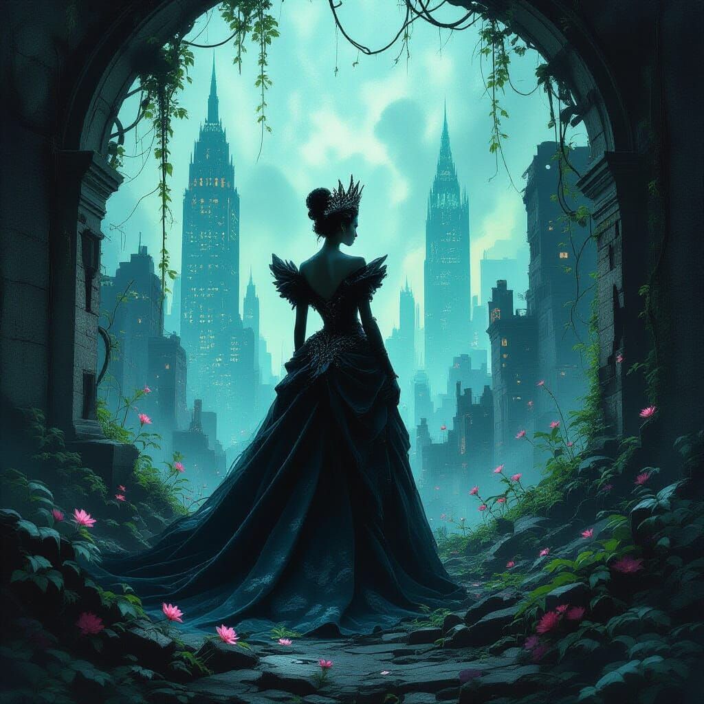 Regal Queen in Avant-Garde Couture in Bioluminescent Jungle ...