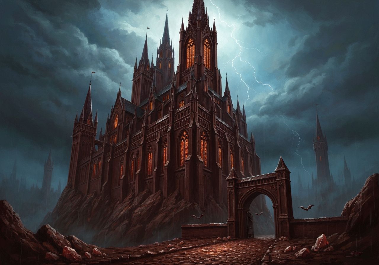 Gothic Chocolate Castle Rises Amidst Stormy Skies
