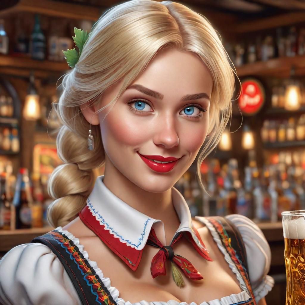 Beautiful blonde Bavarian barmaid