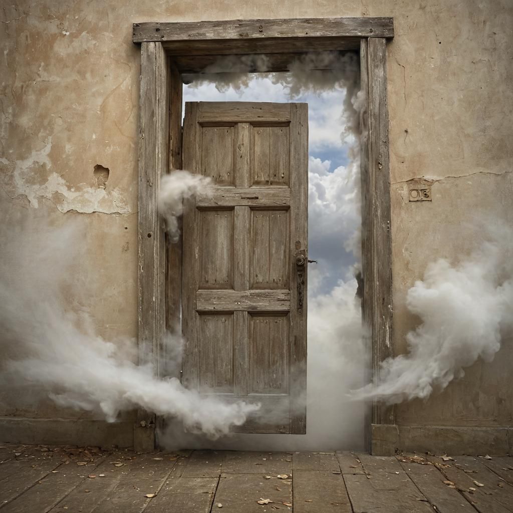 Surreal Door Disappears into Enchanting Ethereal Sky