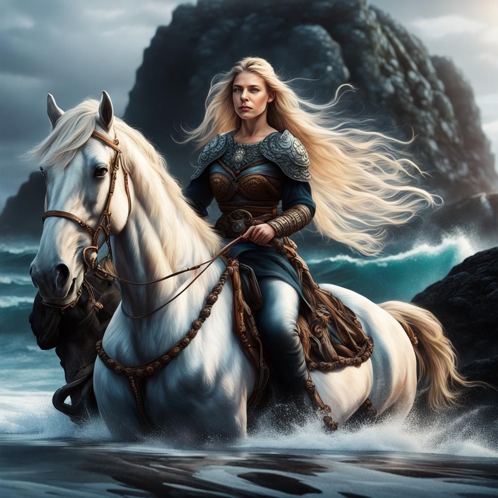 Viking Woman on Horseback, Hyperrealistic Art